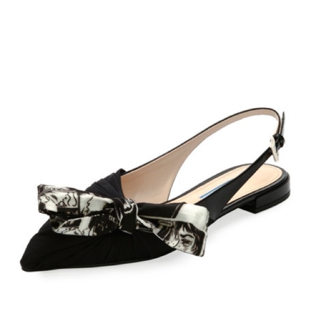 Prada Slingback Flat with Comic Pop Art Printed Bow